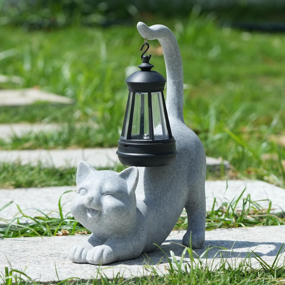 10 Inch Solar Cat Garden Statue for Patio Yard Outdoor Decor
