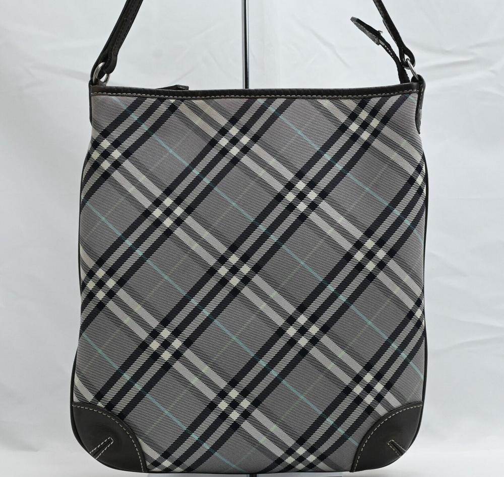 BURBERRY BLUE LABEL Check Pattern Shoulder Bag Nylon Leather Black Authentic