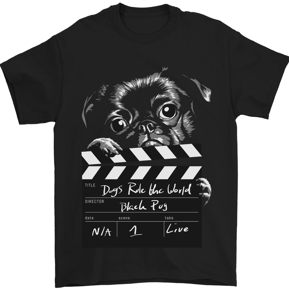 Dogs Rule the World Movie Black Pug Funny Mens T-Shirt 100% Cotton