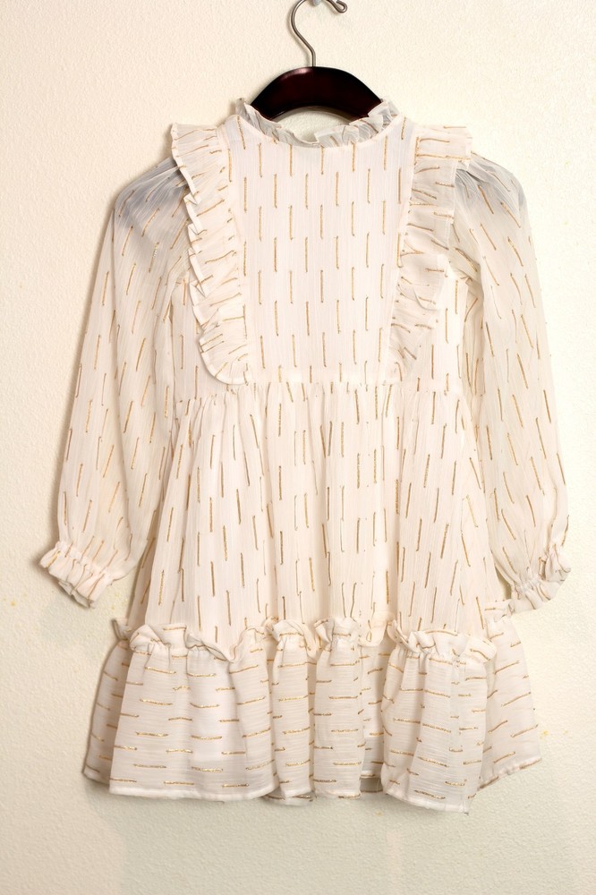 janie and jack girl dress size 7 cream white metallic chiffon ruffle sheer