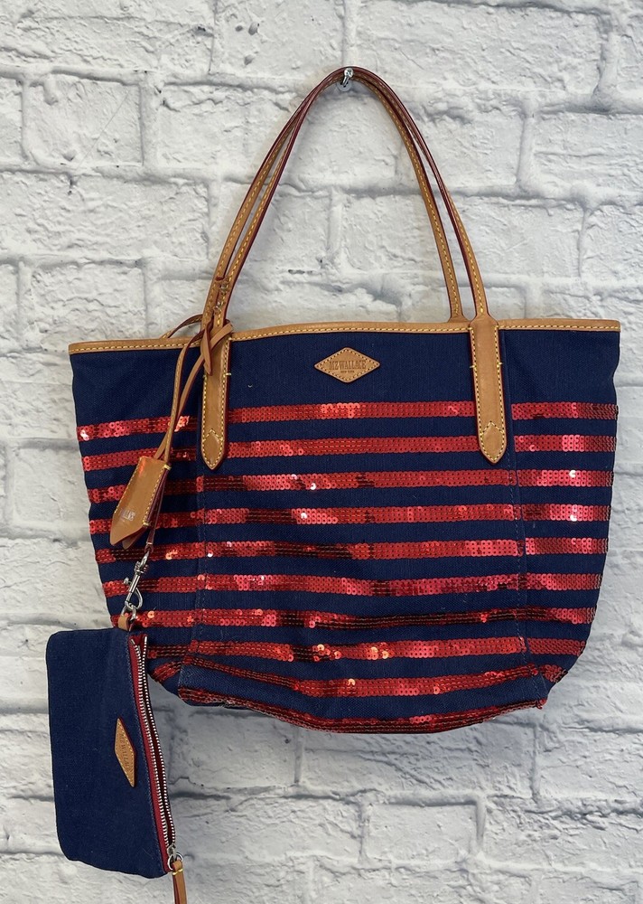 MZ Wallace navy red sequin large tote purse with shoulder strap and keychain cosmetic bag