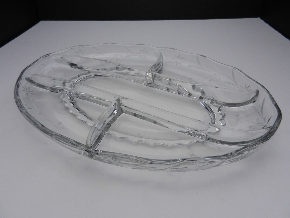 Viking Princess Crystal 5 part Relish Floral Leaf Cuts 13 1/4