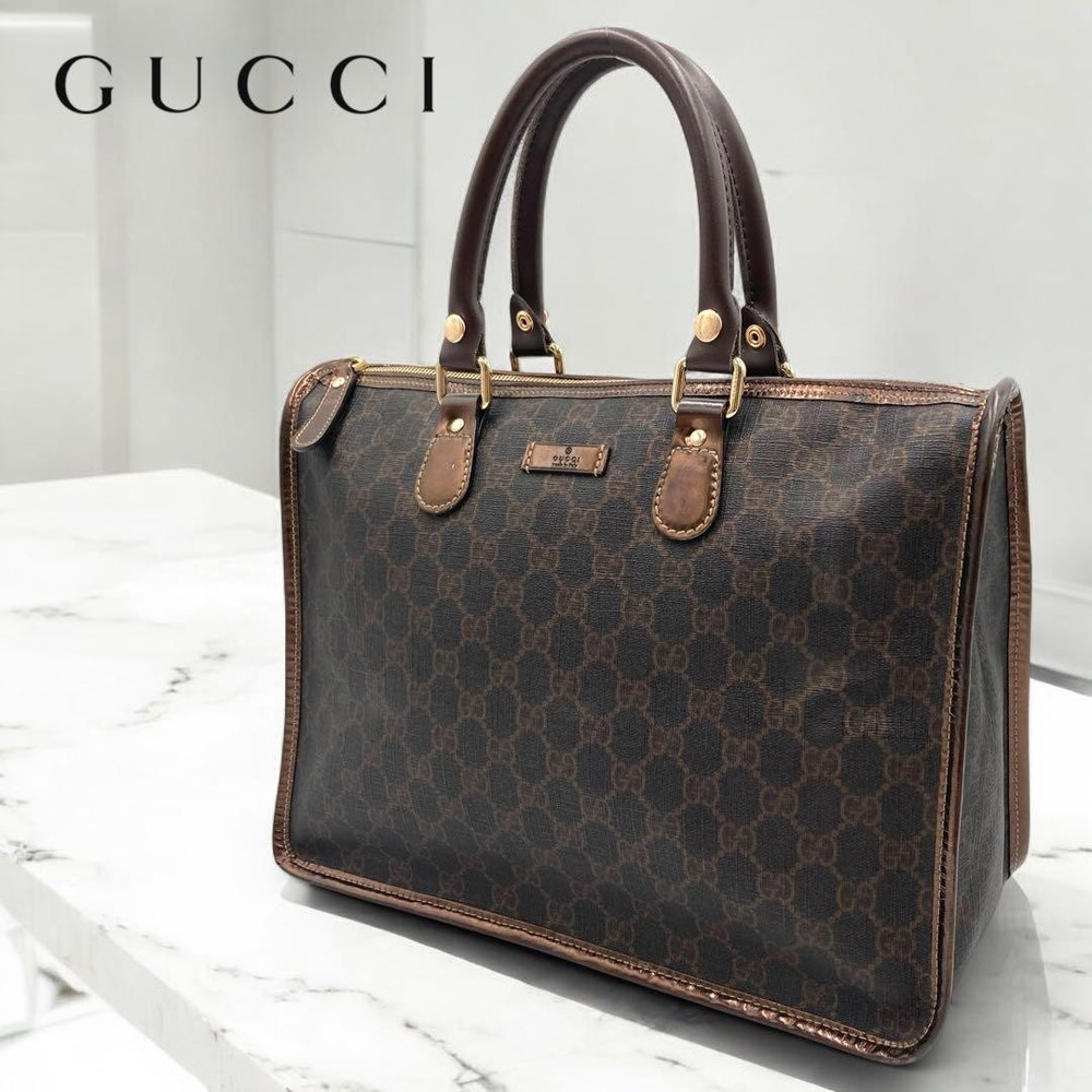 GUCCI GG Mini Boston Bag in Brown PVC with Signature Monogram  