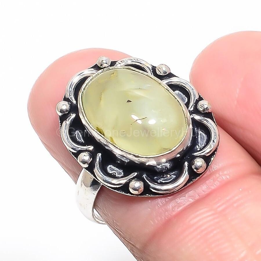 Cyber Monday Sale 925 Silver prehnite Gemstone Statement Artisan Wife Ring US 7-image