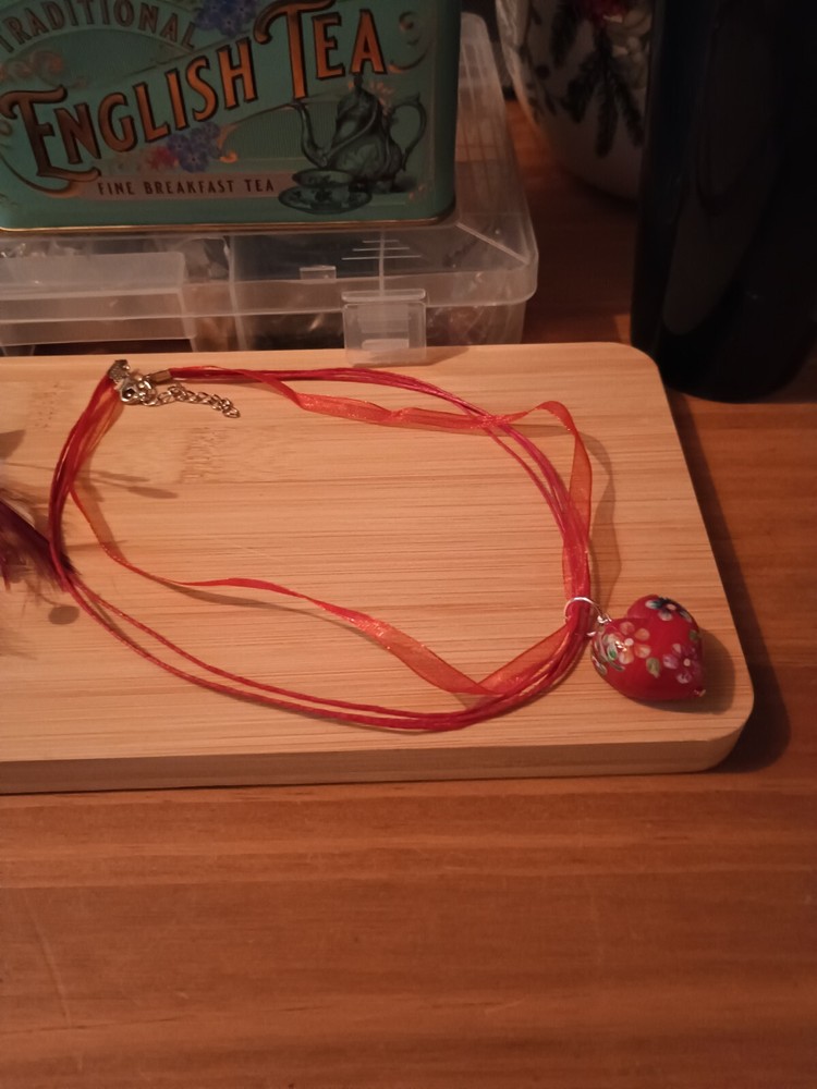 Handmade Dangle Drop Heart Choker Necklace