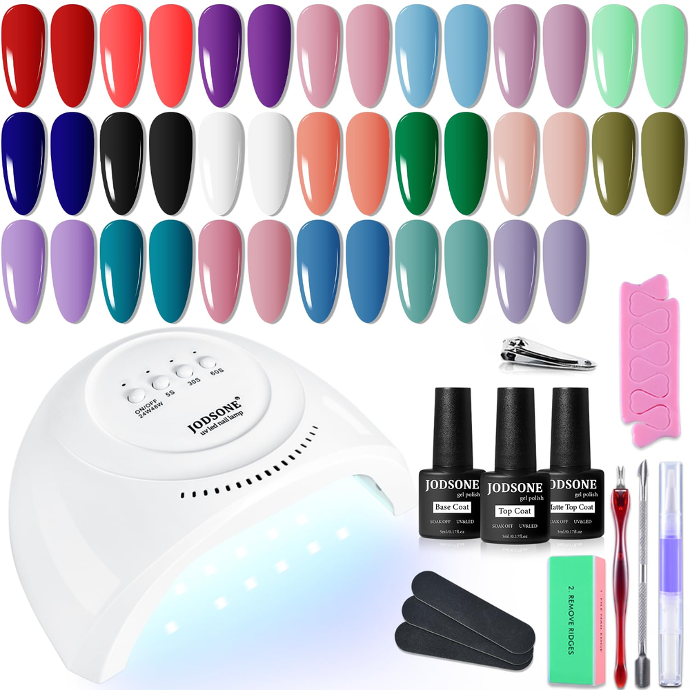 23-Piece Gel Nail Polish Kit with UV Light & Base Coat Essential Colors