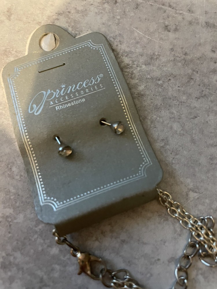 Princess Accessories Rhinestone Cross Necklace And Earrings With Mustache NWT