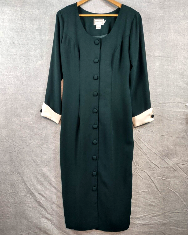 Vintage Misty Lane Dress Womens 8 Green Elegant Maxi Button Front Lace Up Back