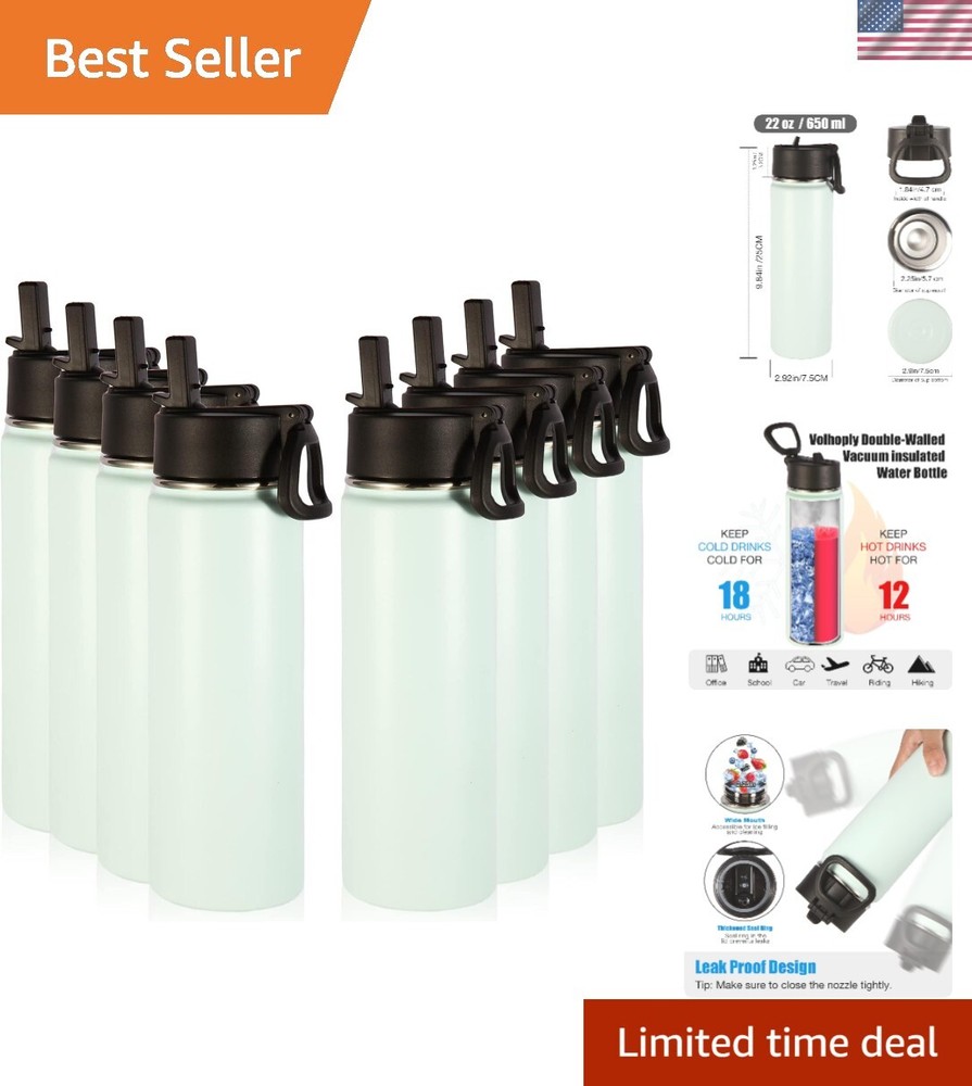 Insulated Water Bottles with Straw Bulk 8 Pack, 22 oz Stainless Steel Sports ...