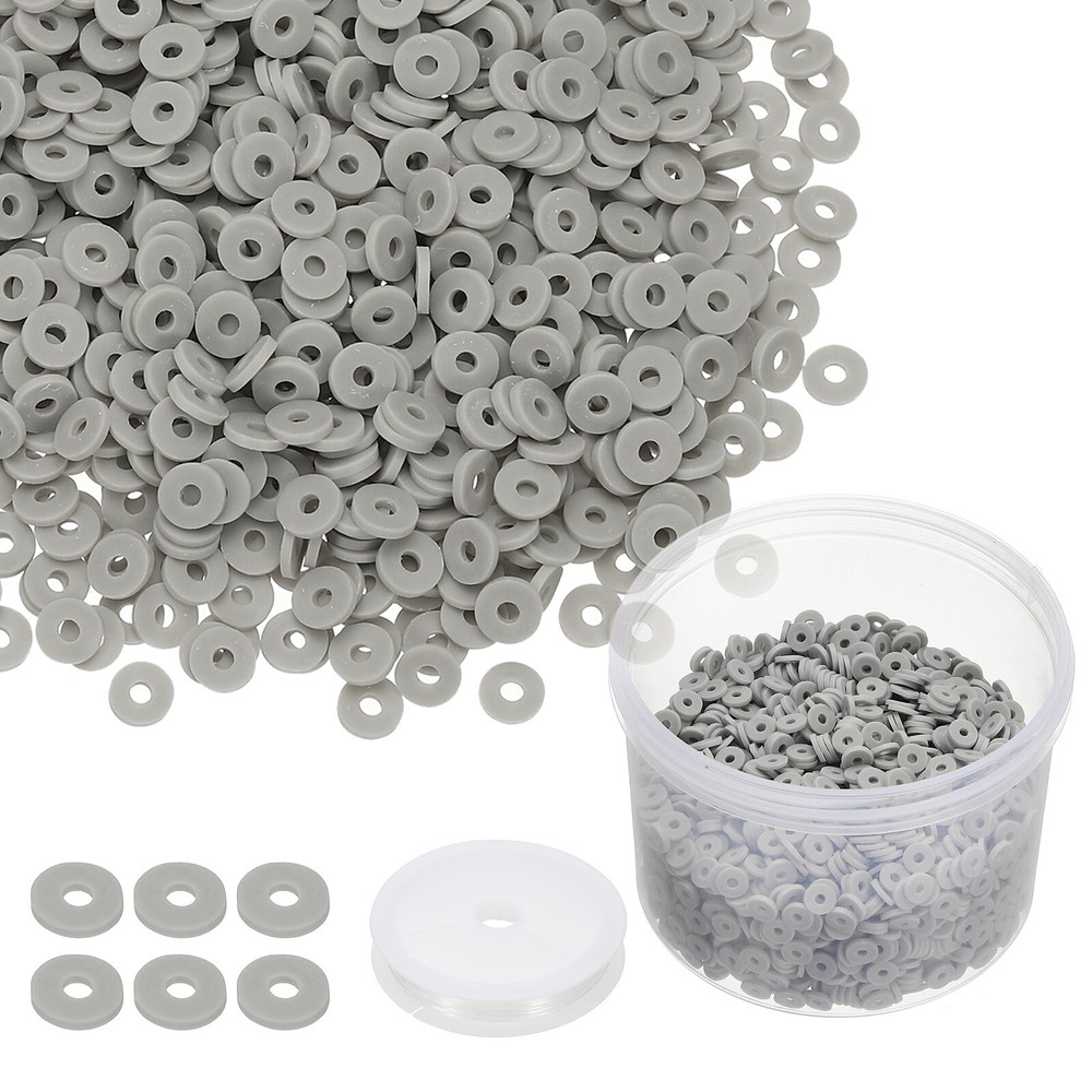 3000 Pcs Gray 6mm Flat Clay Beads Friendship Bracelet DIY Kit with Cord