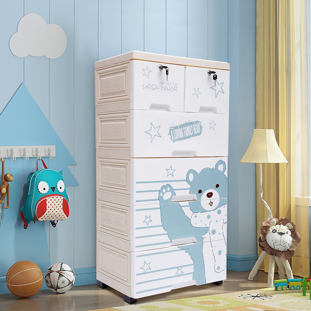 5 Layers Polar Bear Closet 6Drawers Tall Dresser Organizer Dolls Storage Cabinet