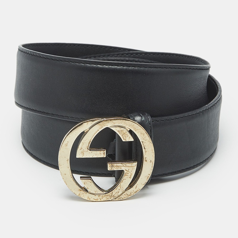 Gucci Black Leather G Buckle Belt 95cm for Men and Women