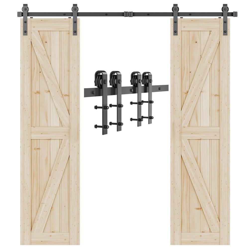 Signstek 12 FT Double Sliding Barn Door Hardware Track Kit for Wood Slabs