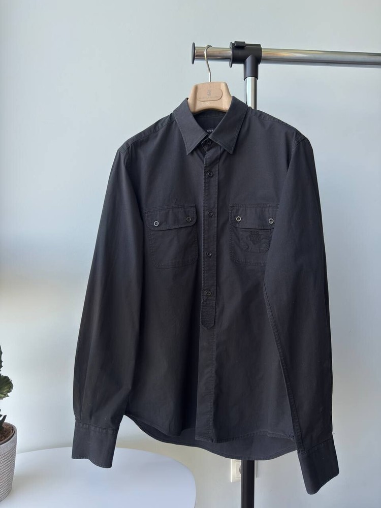 Gucci Black Military Shirt with Embroidered Logo Size Large Made in Italy