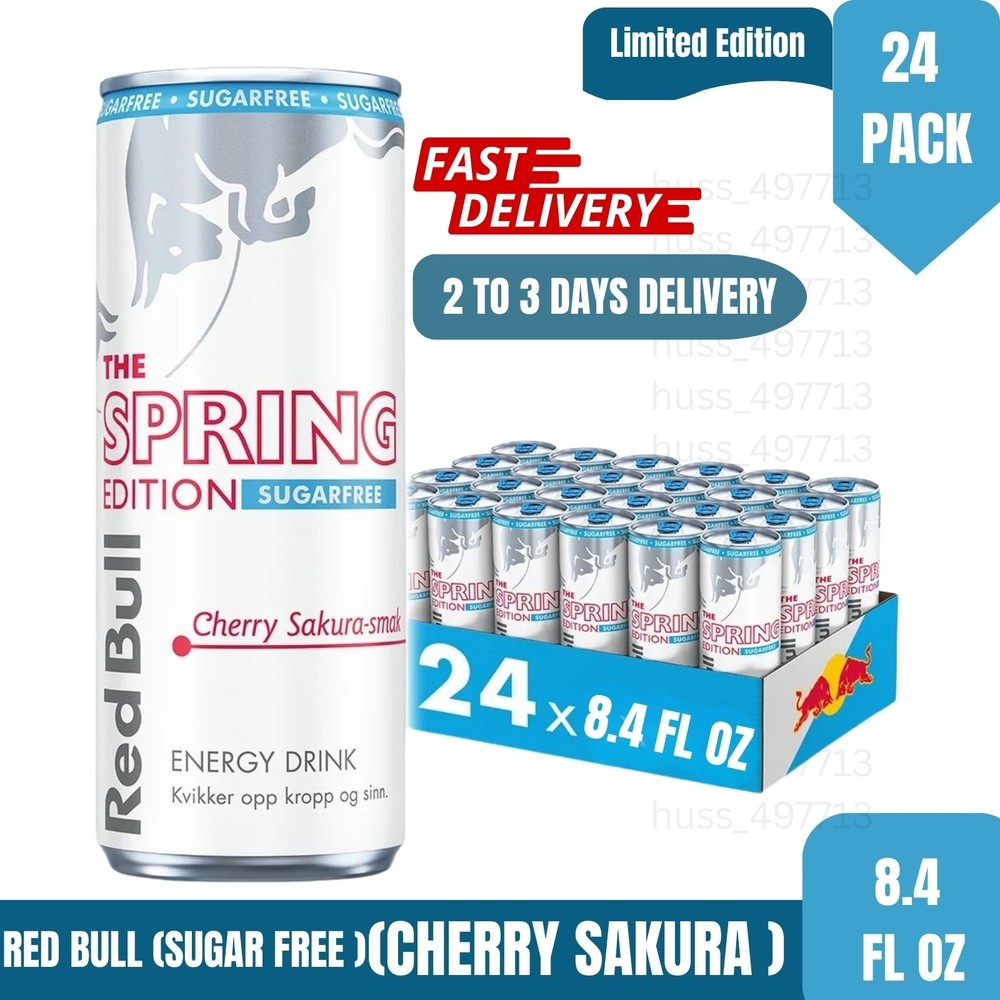 Red Bull Spring Cherry Sakura SUGAR FREE Edition Energy Drink 8.4 Fl Oz  24 Pack