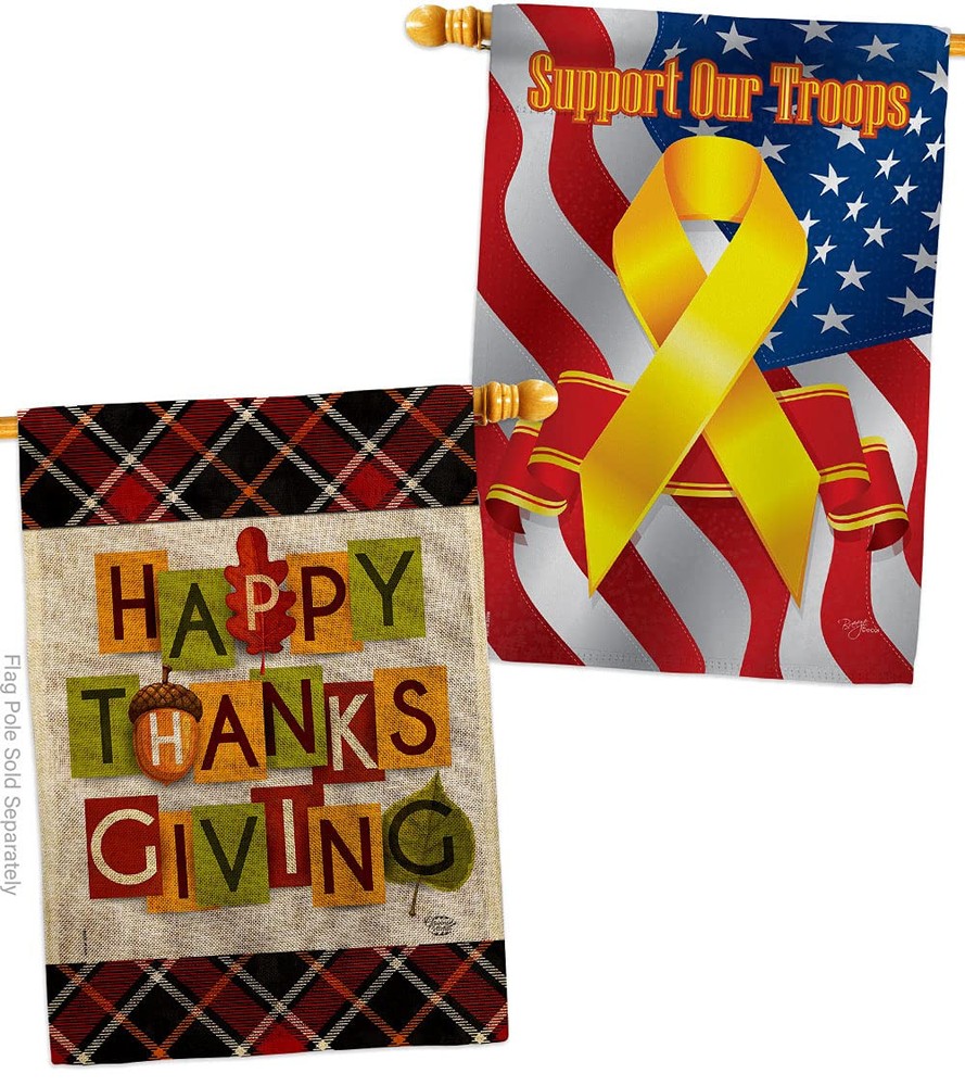 Thanksgiving Burlap House Flag Set Fall Turkey Gobble Pumpkin Decor