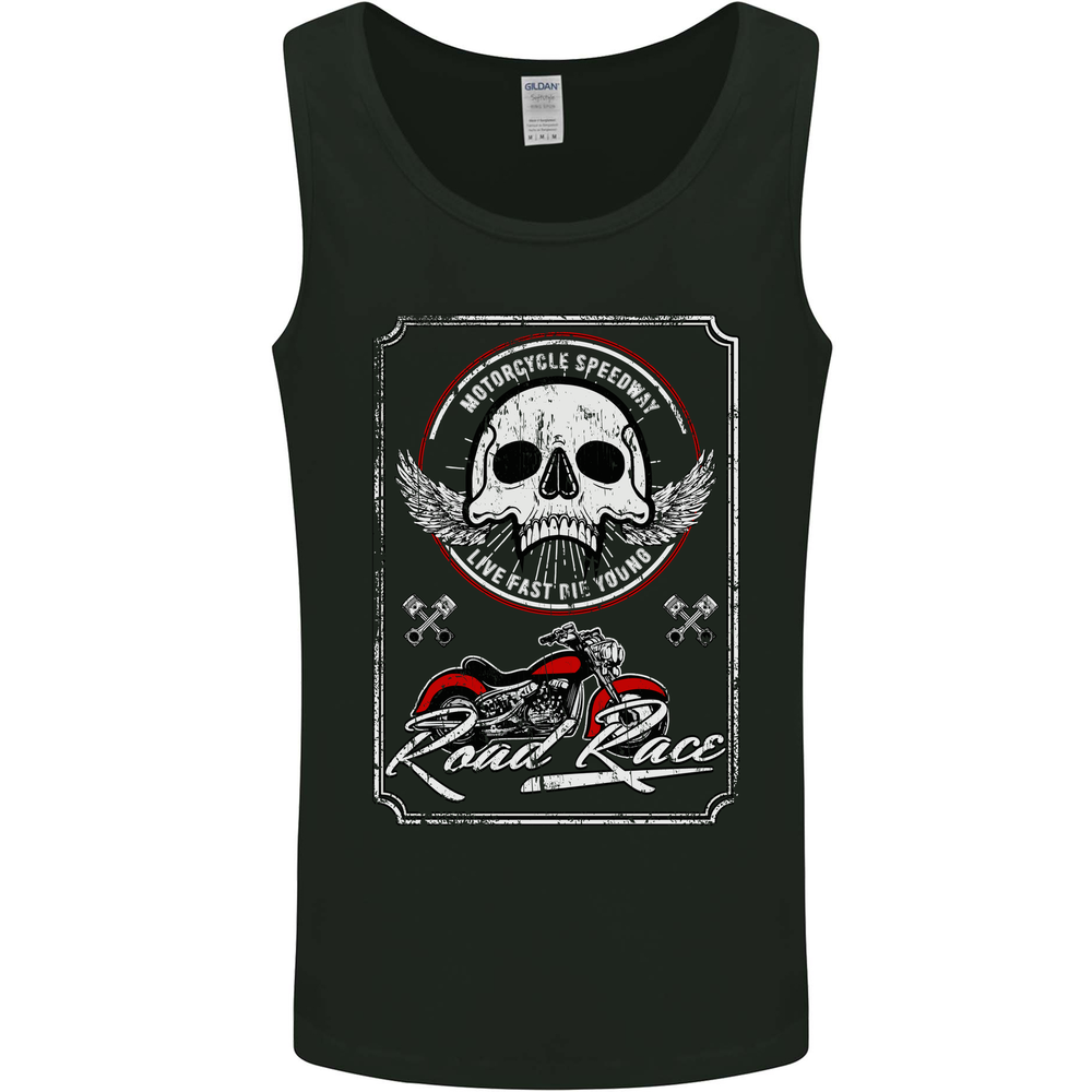 Motorcycle Road Race Biker Motorbike Skull Mens Vest Tank Top