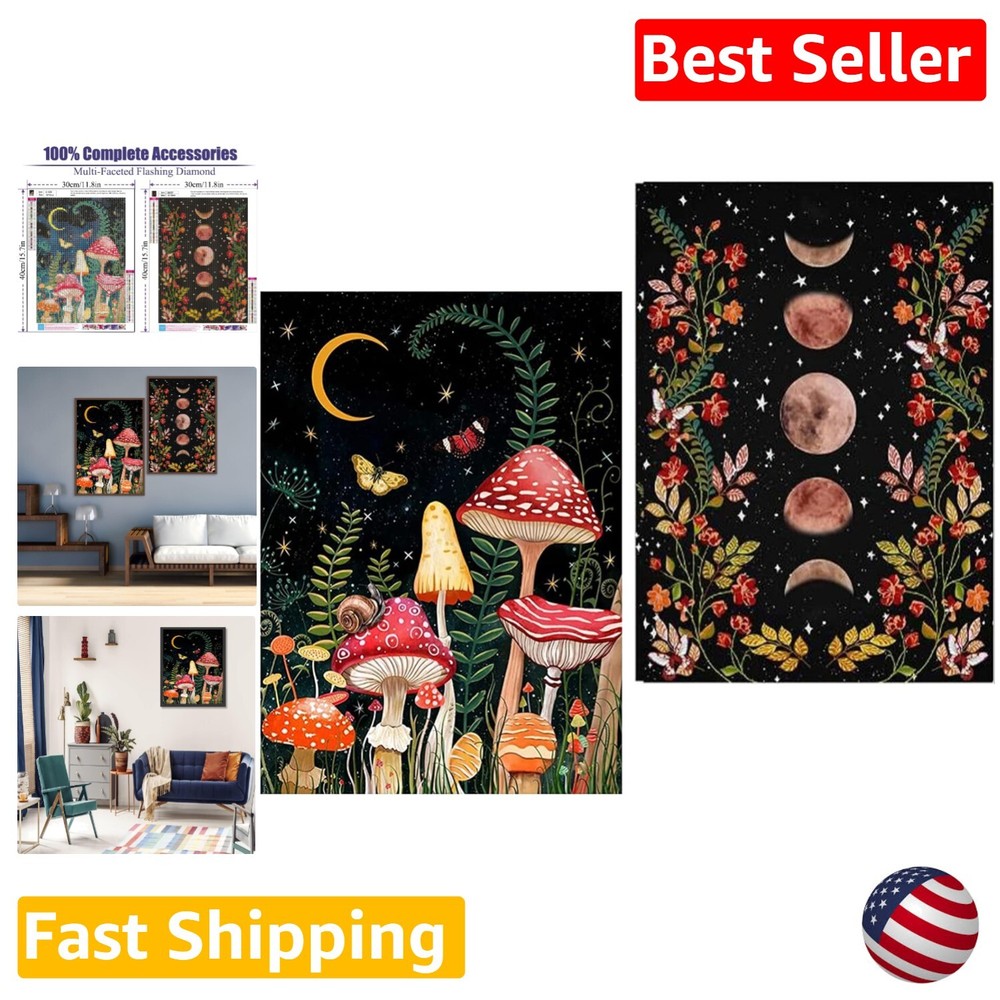 5D DIY Mushroom Forest Diamond Painting Kit - Full Drill Round Art Gems - Hom...