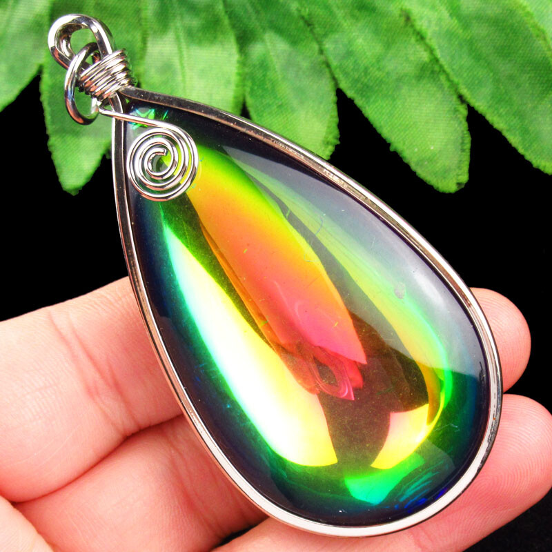 75x38x14mm Wrapped Rainbow Titanium Crystal Teardrop Pendant Bead Q07494