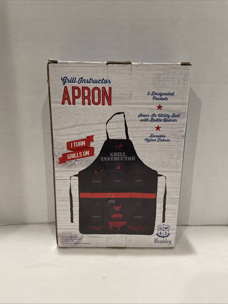 GRILL INSTRUCTOR Apron with Phone Pockets, Matches, Beer Opener & Utility Features