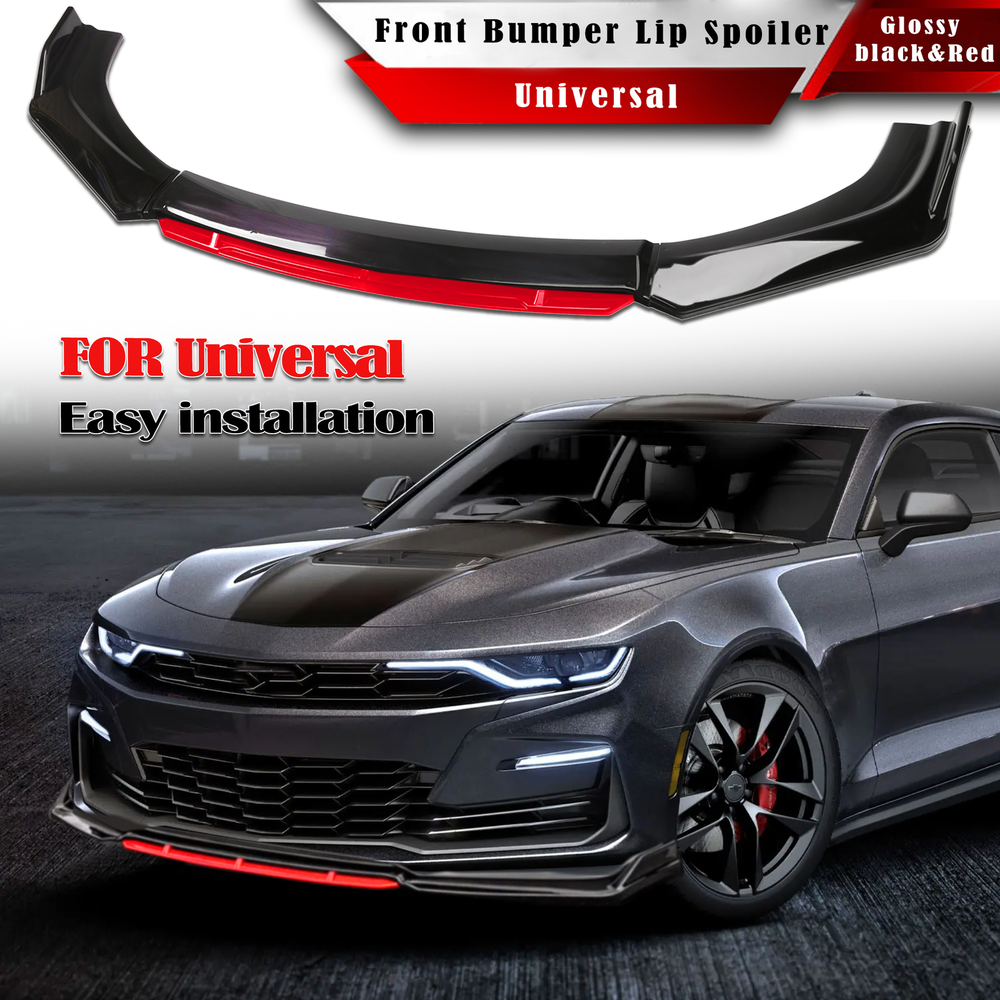 Glossy Black+Red Front Bumper Spoiler Body Kit Rear Lip Universal