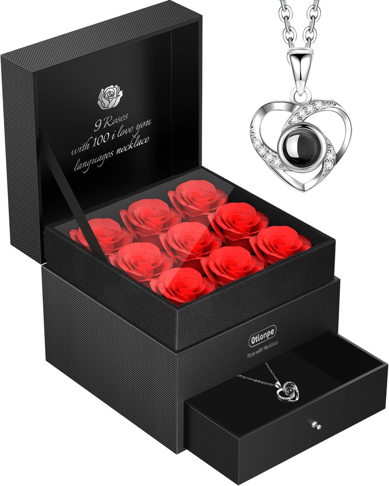 Valentine's Day Gift for Her - Preserved Rose & Necklace Set  