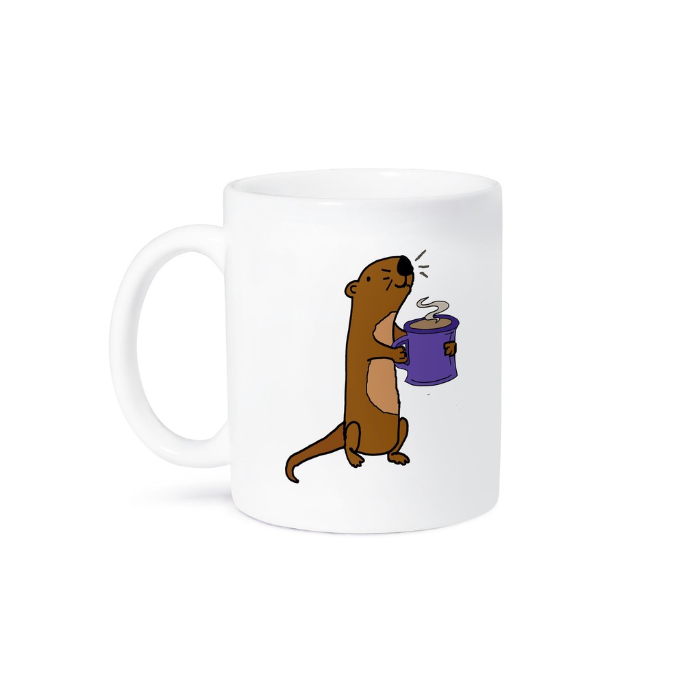 Funny Cute Sea Otter Drinking Coffee Mug by 3dRose