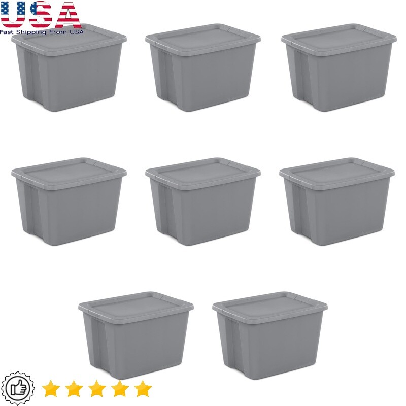Stackable 18-Gallon Plastic Storage Bins with Snap-On Lids 8-Pack