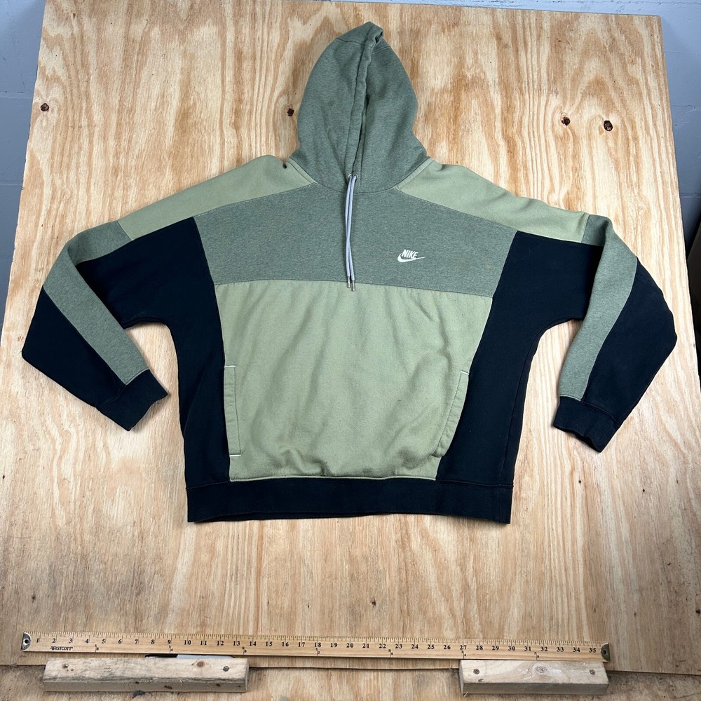 Y2K Nike Sportswear Club Fleece Pullover Colorblock Hoodie Men's XL Green/Black