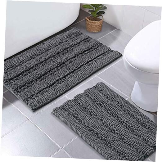 Extra Thick Grey Bathroom Rug Set 17x24 Inches 2-Pack  