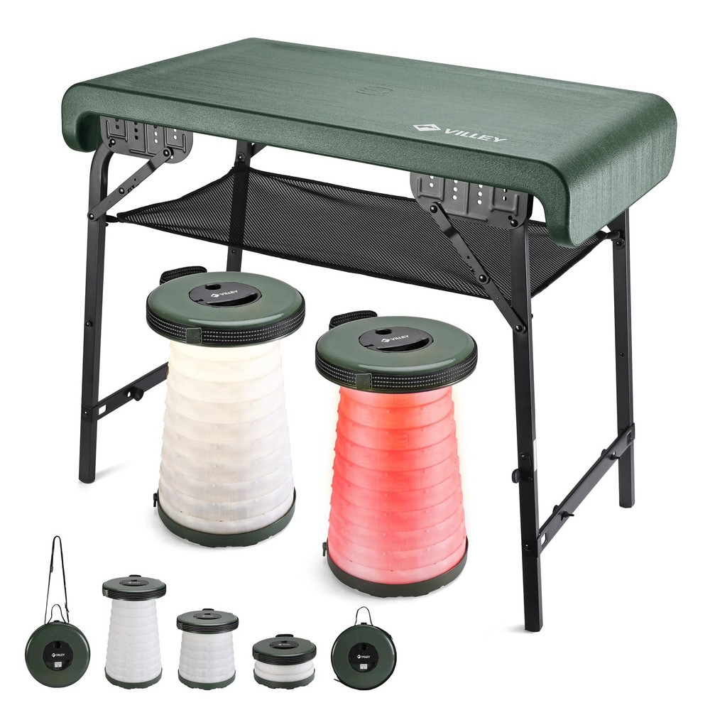 Lightweight Camping Table with Collapsible Stools Foldable Beach Picnic Set