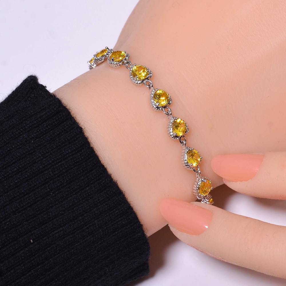 Citrine Sterling Silver Tennis Bracelet 7.99 Inch Valentine Gift B_9730_694_17