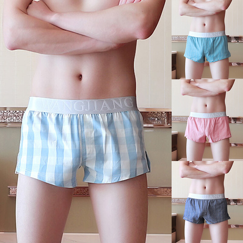 Men Underwear Boxers Plaid Loose Shorts Panties Cotton Pants Classic Homewear *