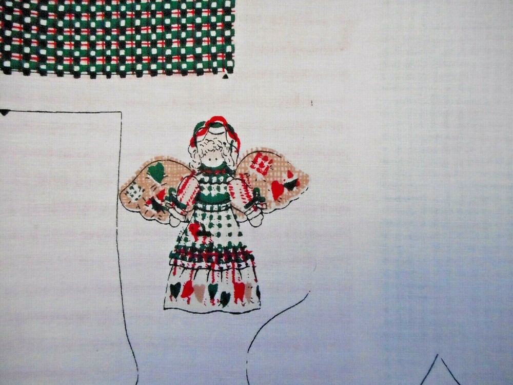 Cotton Fabric Panel Country Christmas Angel Homespun Lk #47 Vtg NEW Read Descr C