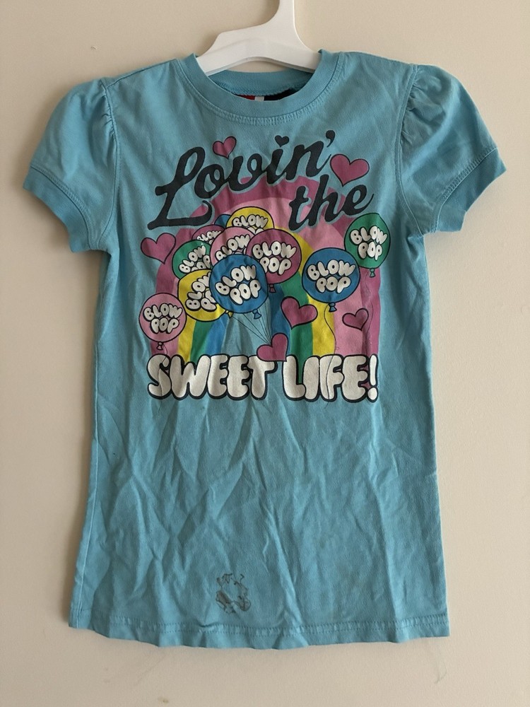 Gap Kids Junk Food Kids Girls Rainbow Blow Pop Balloons Crewneck T-Shirt Blue XS