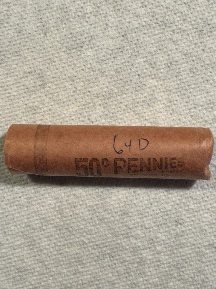1964-D Uncirculated Lincoln Cent Roll Original Bank Wrapped