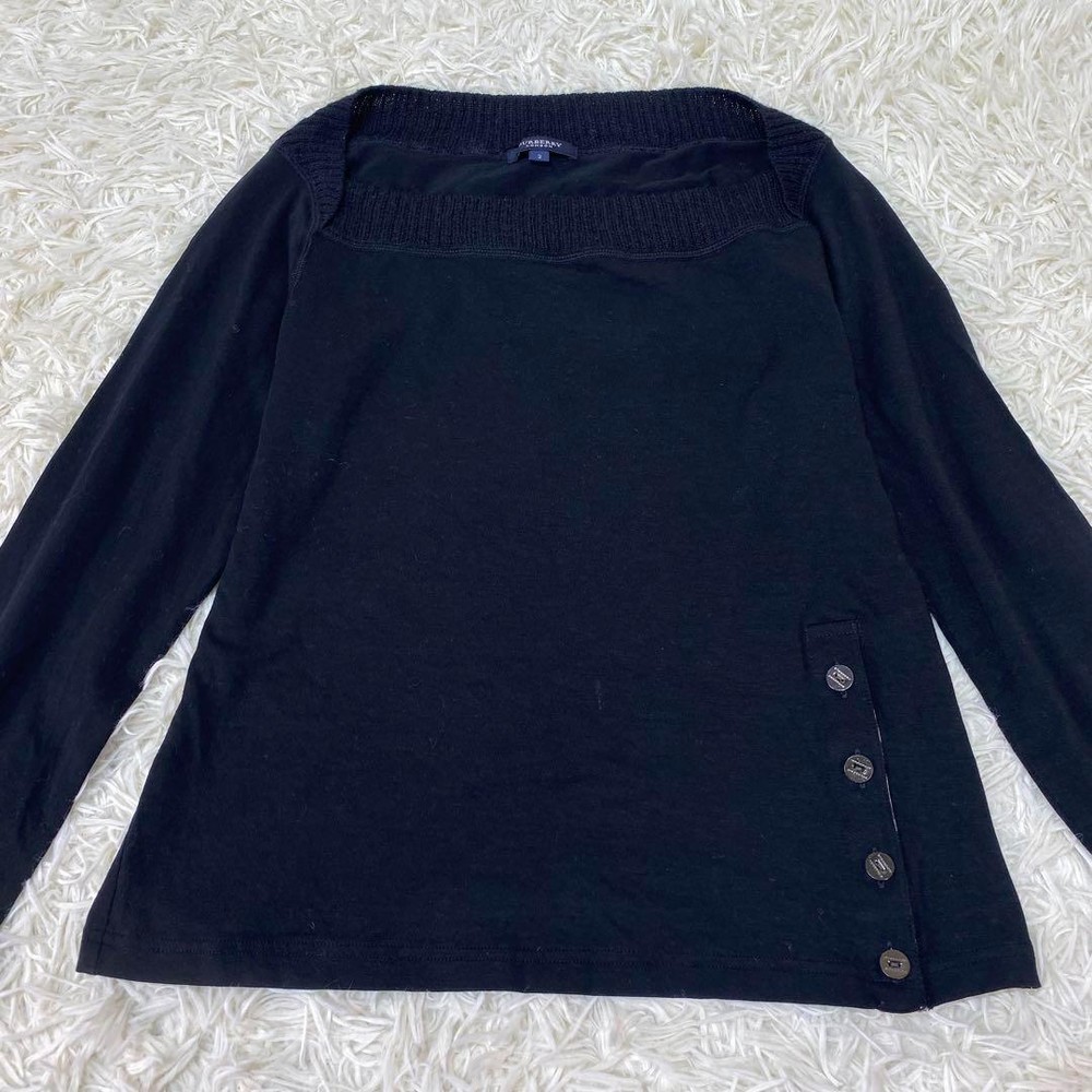 Burberry London Mohair Blend Square Neck Knit Top Black Nova Check M