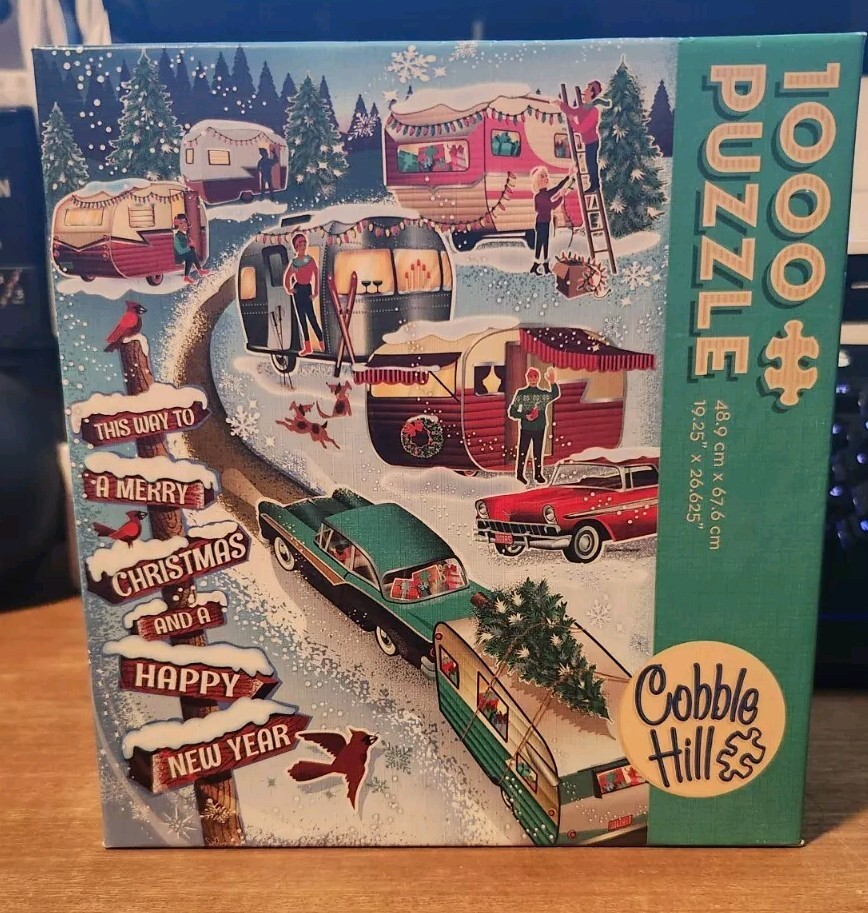 Cobble Hill Christmas Campers Puzzle 1000 Pieces Made in USA New Sealed