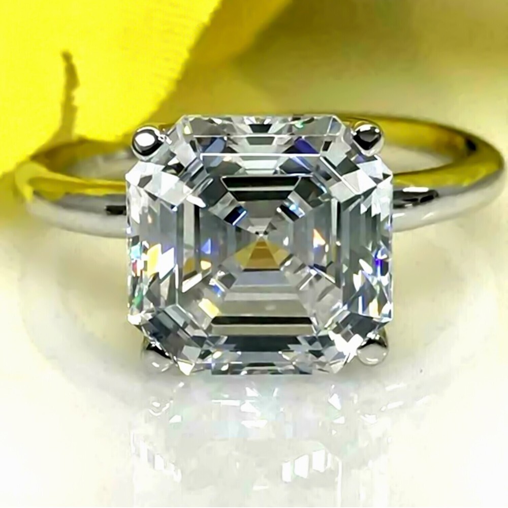 Certified Natural 7.2ct Asscher Cut White Diamond 925 Silver Ring For Valentines