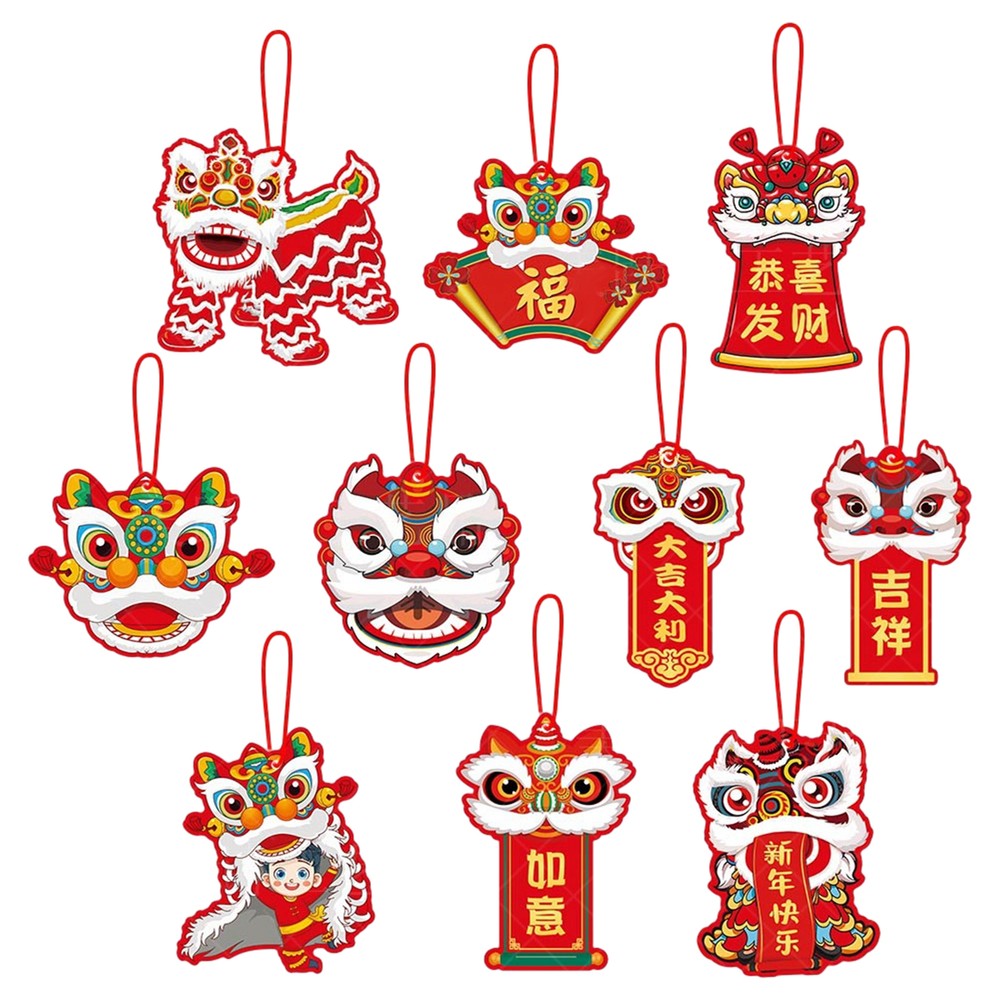 10Pcs/set Lucky Dance Lion Hang Red Pendant Ornament for Year of Dragon Party