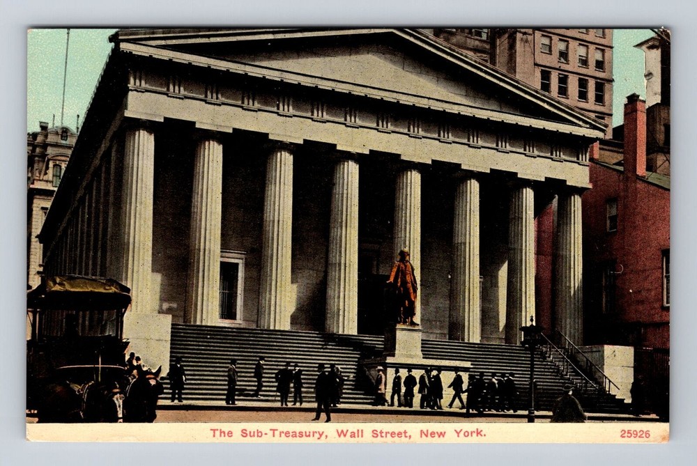 Vintage NYC Panoramic Sub-Treasury Wall Street Antique Postcard