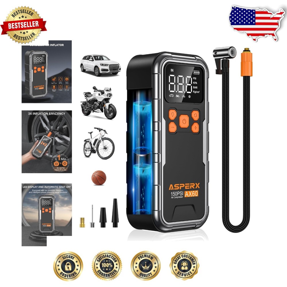 150 PSI Portable Digital Tire Pump with Auto Shutoff & Smart Pressure Detection