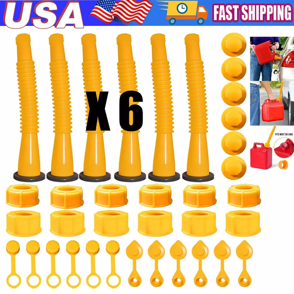 6X Replacement Gas Can Spout Nozzle Vent Kit for Old-Style Plastic Gas Cans with Cap