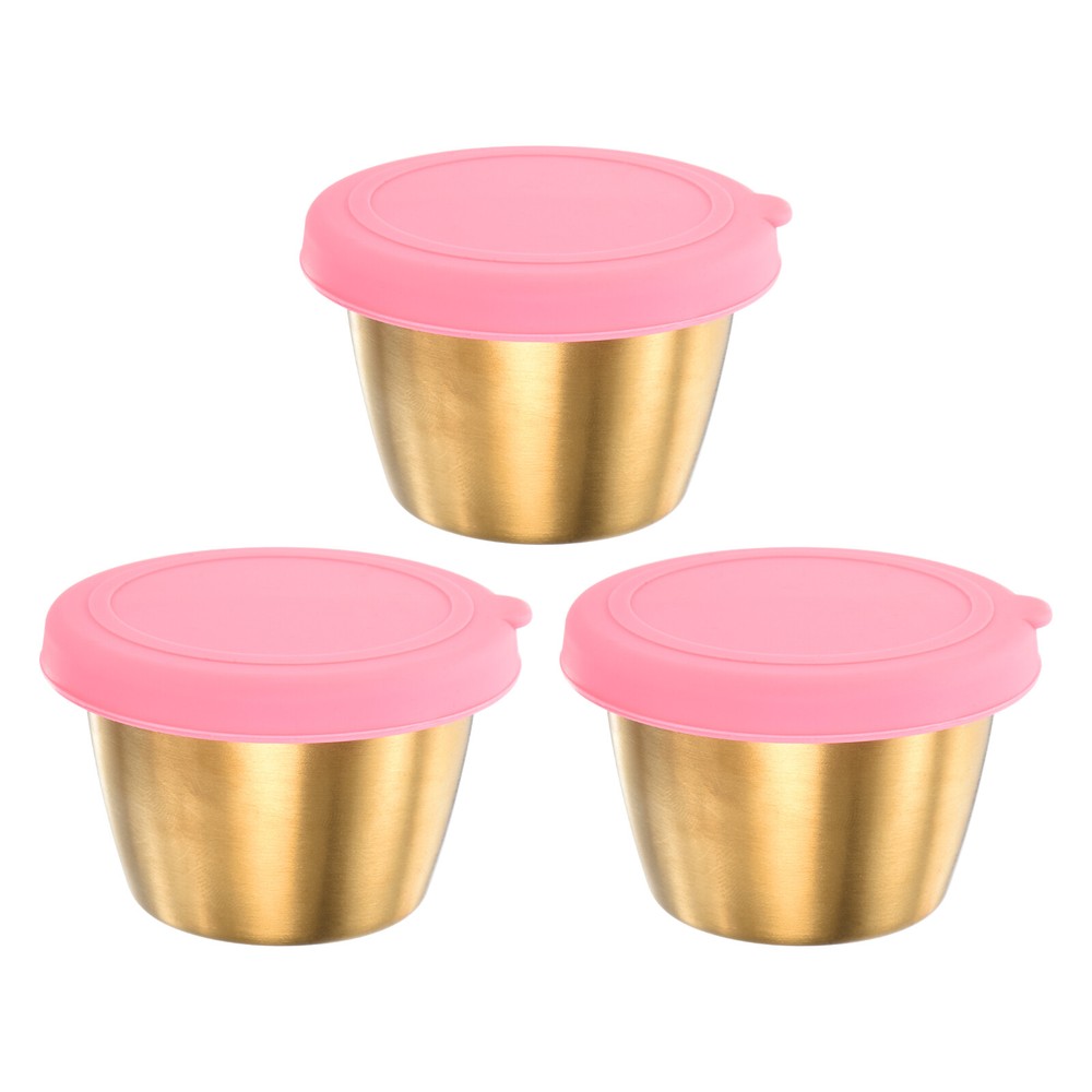 3pcs 2.4oz Pink Condiment Cups with Lids for Salad Dressing