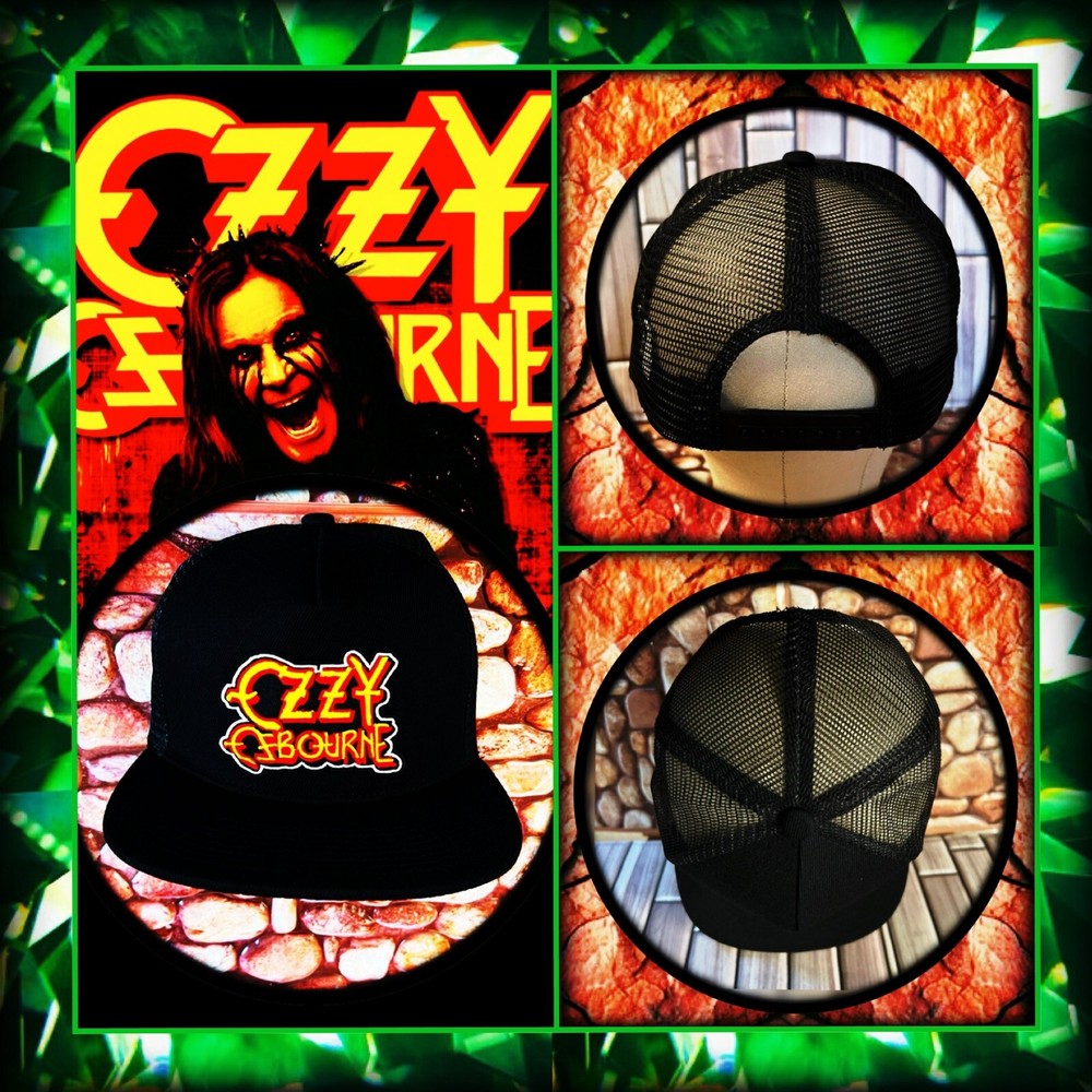 OZZY LOGO ULTIMATE SIN PATCHED BLACK TRUCKER HAT SNAPBACK