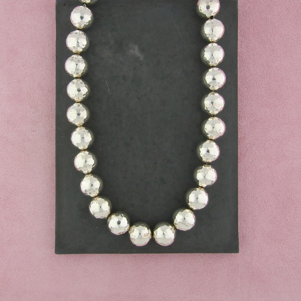 sterling silver chunky hammered bead toggle necklace size 21in