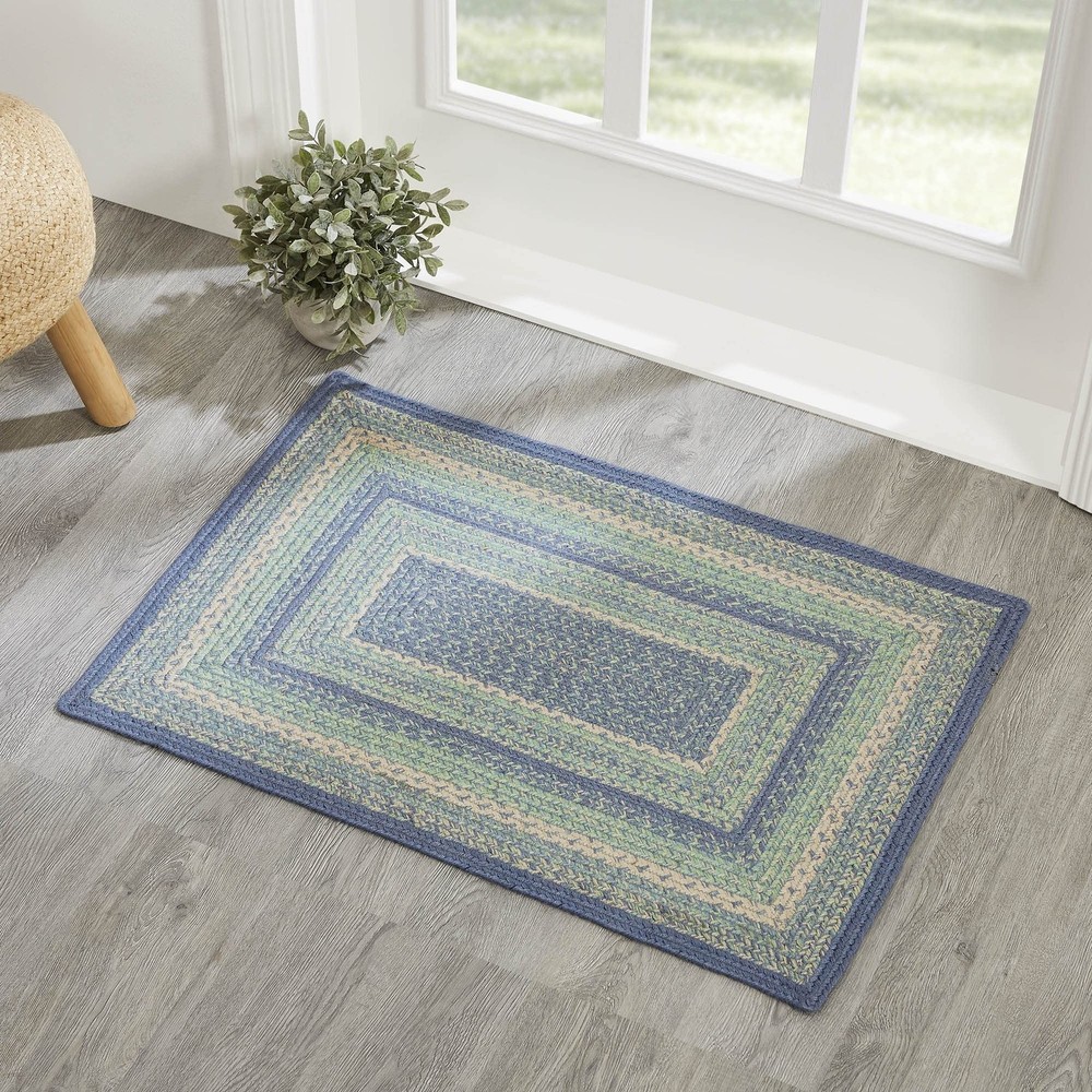 Jolie Farmhouse 24x36 Blue Striped Jute Accent Rug Textured Rectangle Pad  