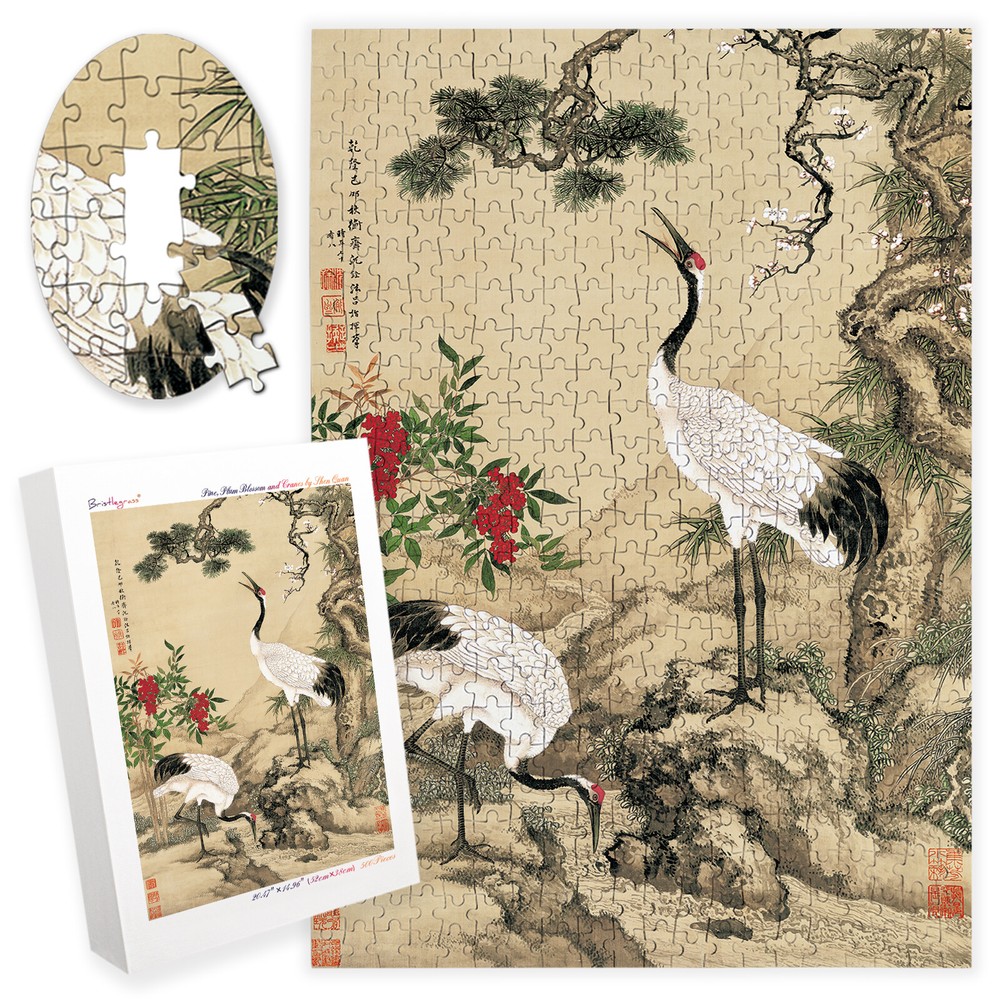 Wooden Jigsaw Puzzles 500 Piece Pine Plum Blossom Crane Chinese Painting Decor
