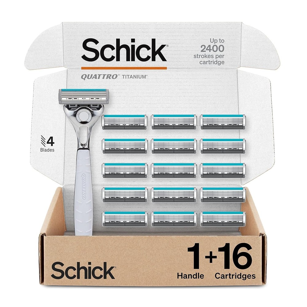Schick Quattro Titanium 4-Blade Razors for Men | 1 Mens Razor Handle 16 Refill