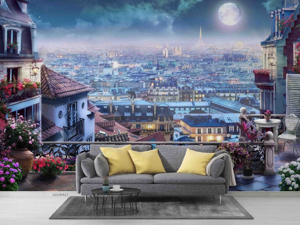 3D City Moon Night Scene Wall Murals Wallpaper Murals Wall Sticker